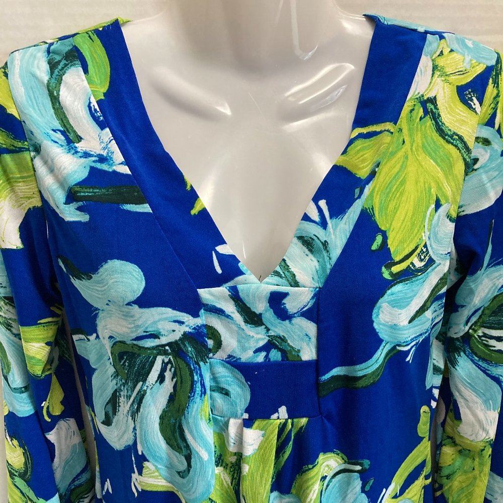 Jean-Pierre Klifa Paris Floral A-line Mini Dress V-neck Blue Medium Made in USA - Picture 4 of 7